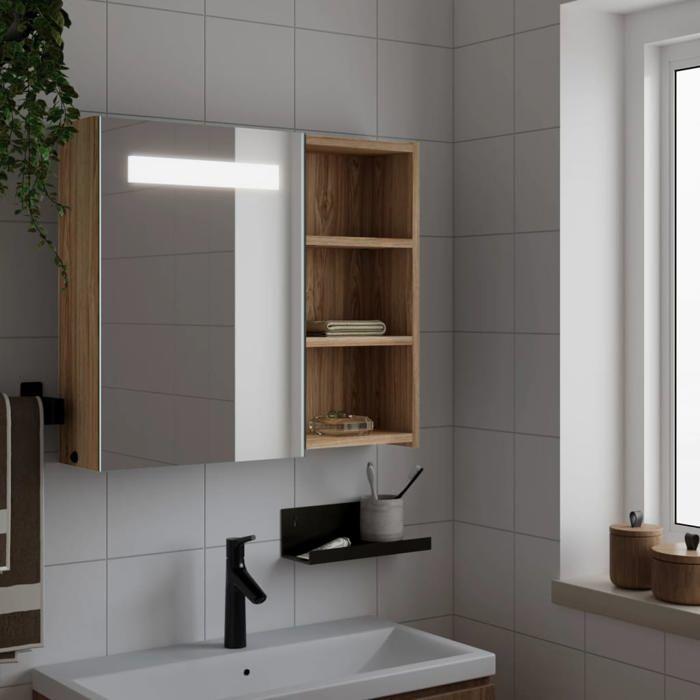 VidaXL Armoire de salle de bain à miroir avec LED chêne 60x13x52 cm, armoire de toilette avec miroir, armoire murale avec 357972