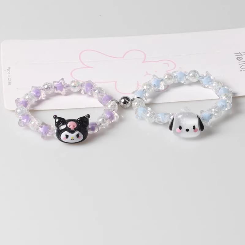 Sweet Crystal Beaded Couple's Magnetic Bracelets with Cinnamoroll & Kuromi - Perfect Bestie Gift