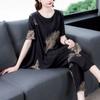 Short-sleeved Casual Suit for Women, Summer Fashionable Half-sleeved Plus Size Women's Casual Harem Pants Slimming Two-piece Set