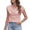 Summer Spring Fashion Women's Solid Color Short Sleeve Slouchy Neck Casual Tops