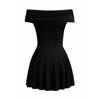 Women Sexy Off Shoulder High Waist Solid Short Pleated A Line Casual Dress
