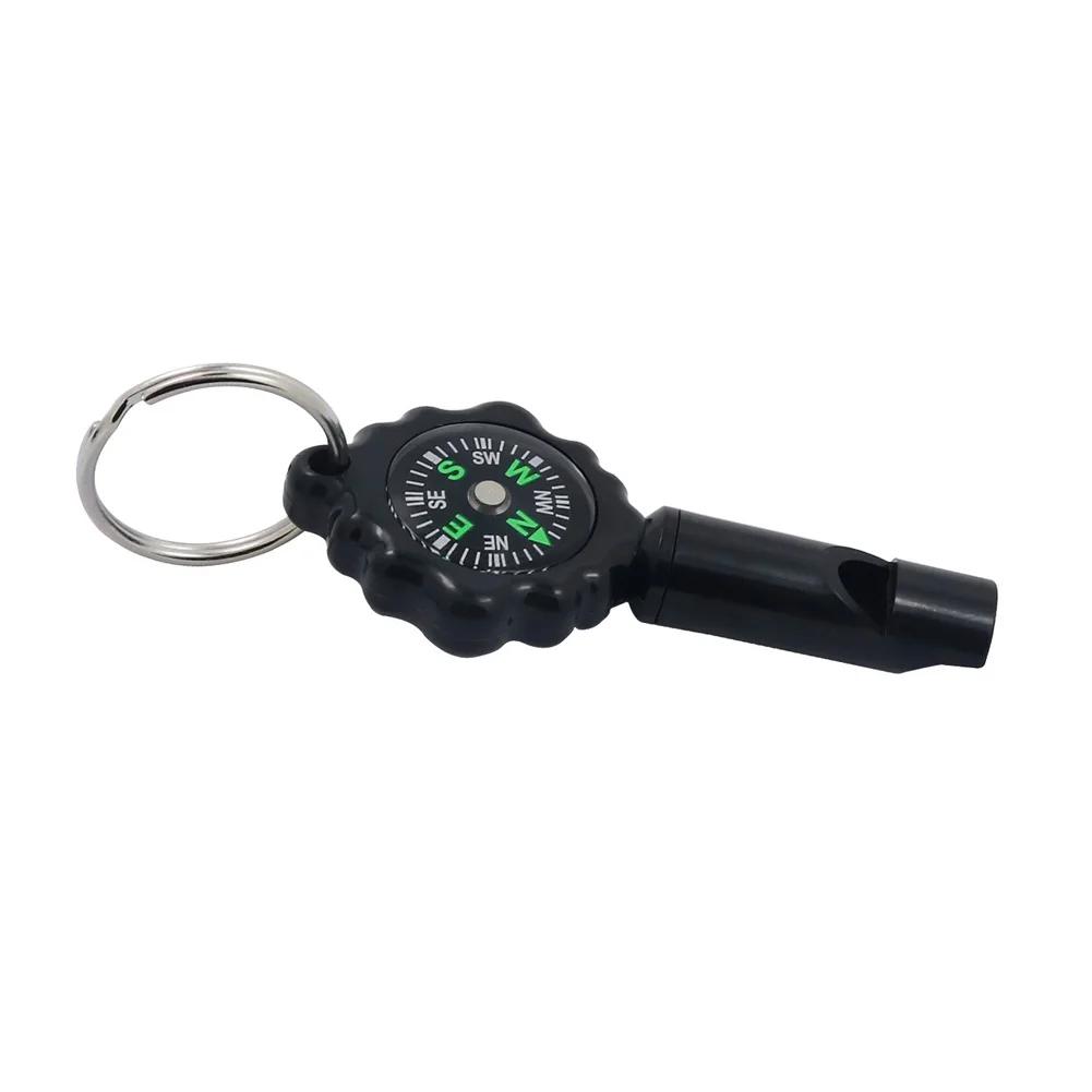 Multi-Function 2-in-1 Outdoor Survival Whistle and Compass with Keychain Mountaineering Adventure Camping Safety Tool