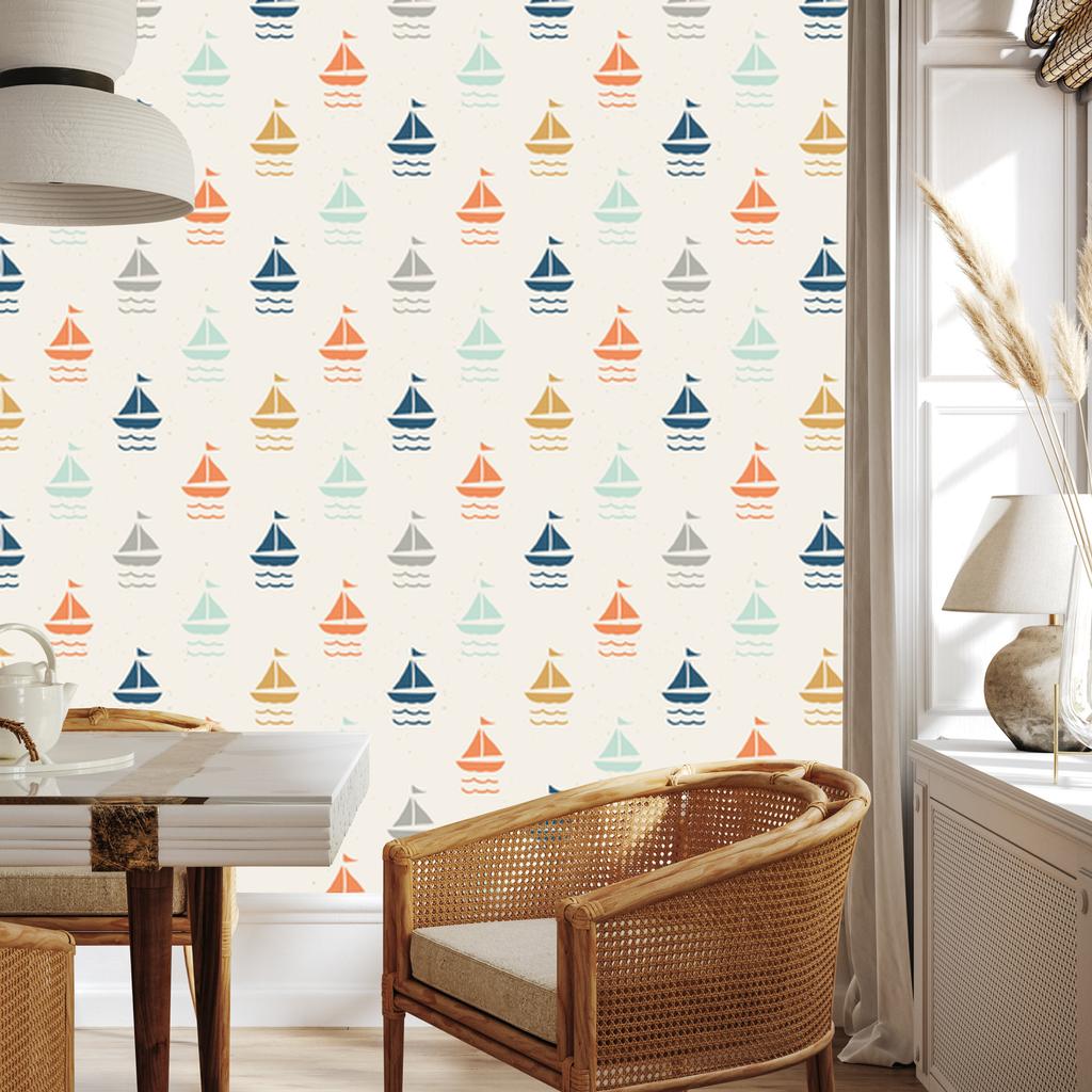 Colorful Sailboats Wallpaper for Living Room and Bedroom 50x1000