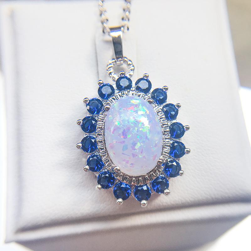 Genuine  Sterling Silver Pendant Luxury Oval Shape Opal Necklace Zirconia Women Chain Necklaces Birthday Gifts for Wife