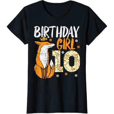 Birthday Girl 10 Fox Crown 10th Bday Party Animal Girls Kids T-Shirt