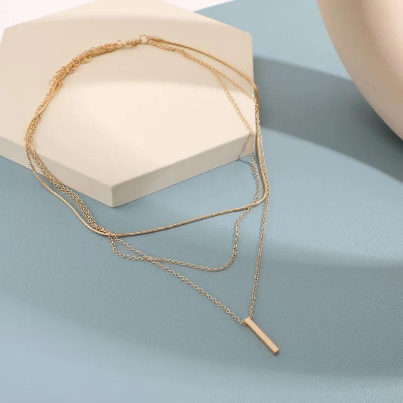Vintage Bohemian Multilayer Minimalist Necklace For Women Stick Pendant Link Chain Necklace Collarbone Collares Fashion Jewelry