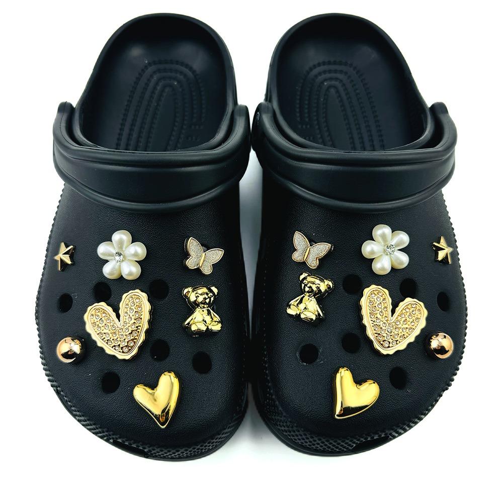 14PCS Summer Fashion Shoe Charms Set Accessories for Clogs Shoe Buckle Golden Bear Rivet Butterfly Flower DIY Shoes Decorations