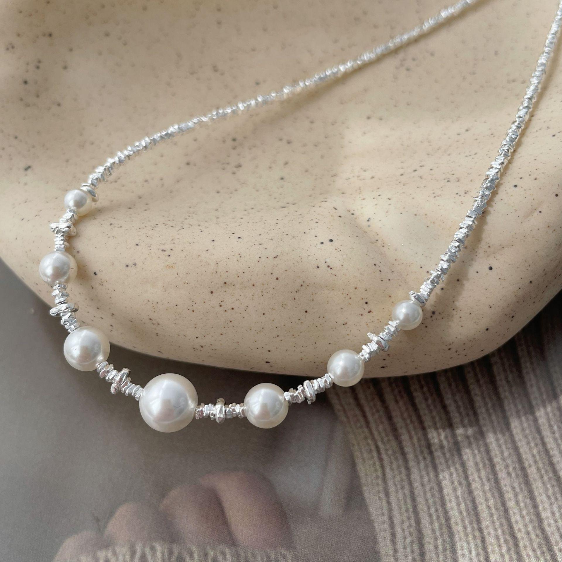 

Сломанное серебряное жемчужное ожерелье, легкая роскошь, высокое чувство, простой дизайн личности, цепочка на ключицу, модный нишевый универсальный предмет, украшение