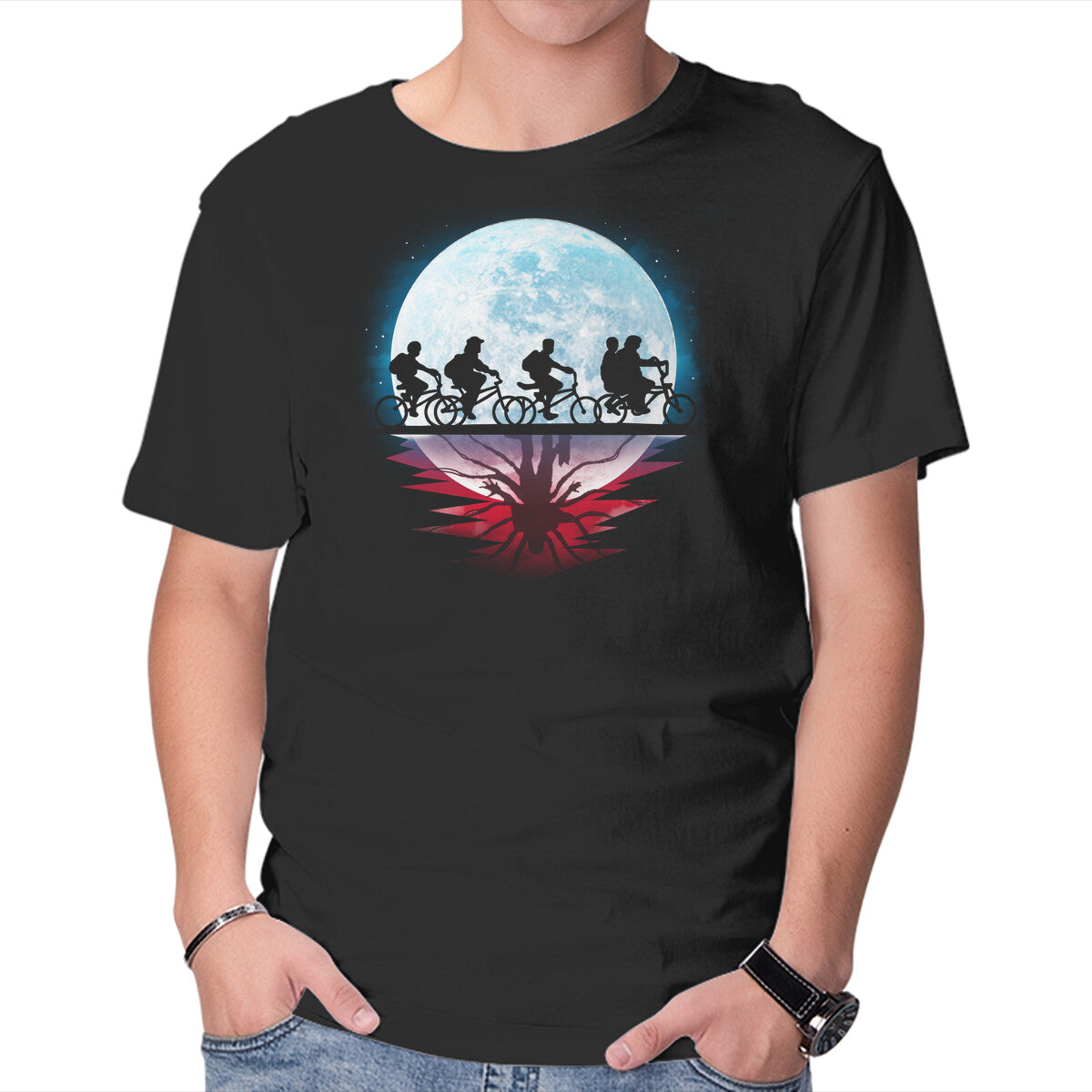 Unisex Crew Neck T-Shirt Strange Moon Graphic Short Sleeve Casual Tee L