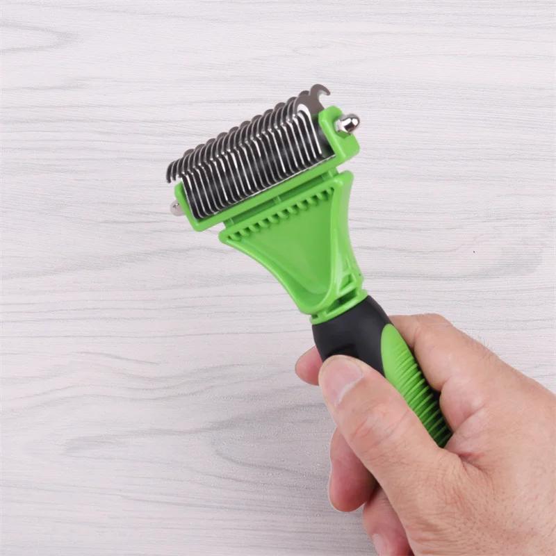Pets Stainless Steel Grooming Brush Two-Sided Shedding and Dematting Undercoat Rake Comb for Dog Cat Remove Knots Tangles Easily