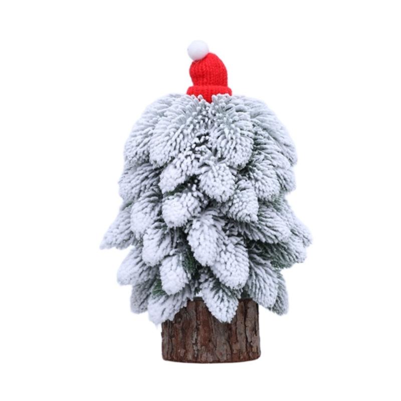 Snow Dusted Christmas Tree Desk Decoration With Wood 20cm Height For Living Room Bedroom Tabletop Decoration