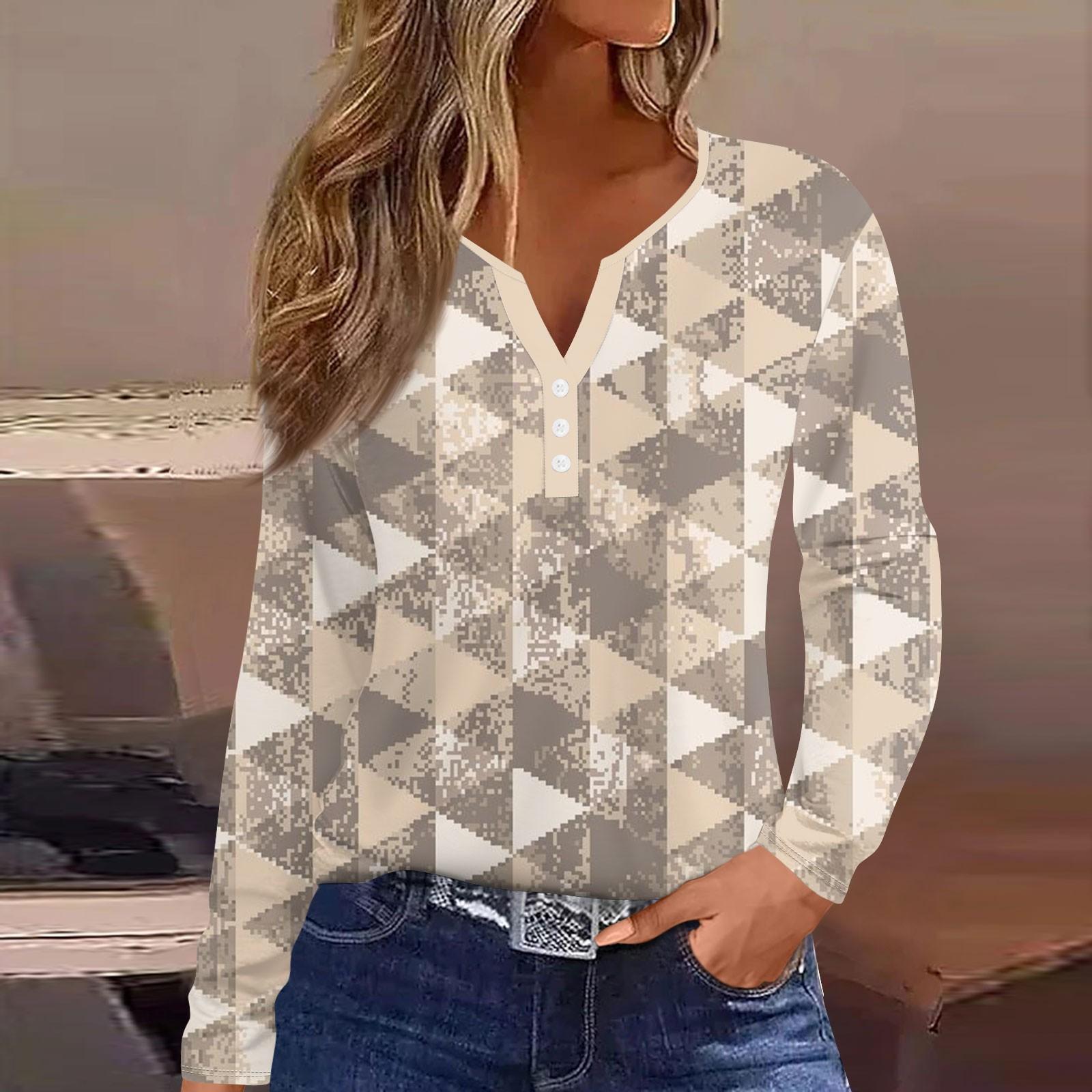

Женская модная повседневная футболка с v-образным вырезом и длинным рукавом с декоративными пуговицами, топ S хаки