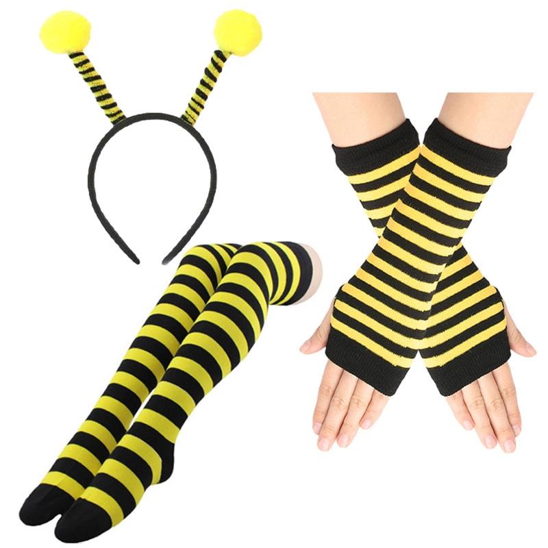Bee Costume Set Bee Ear Headband Tutu Skirt Sleeve Sunglass Strip Sock for Kids Adult Halloween Christmas Animal Cosplay
