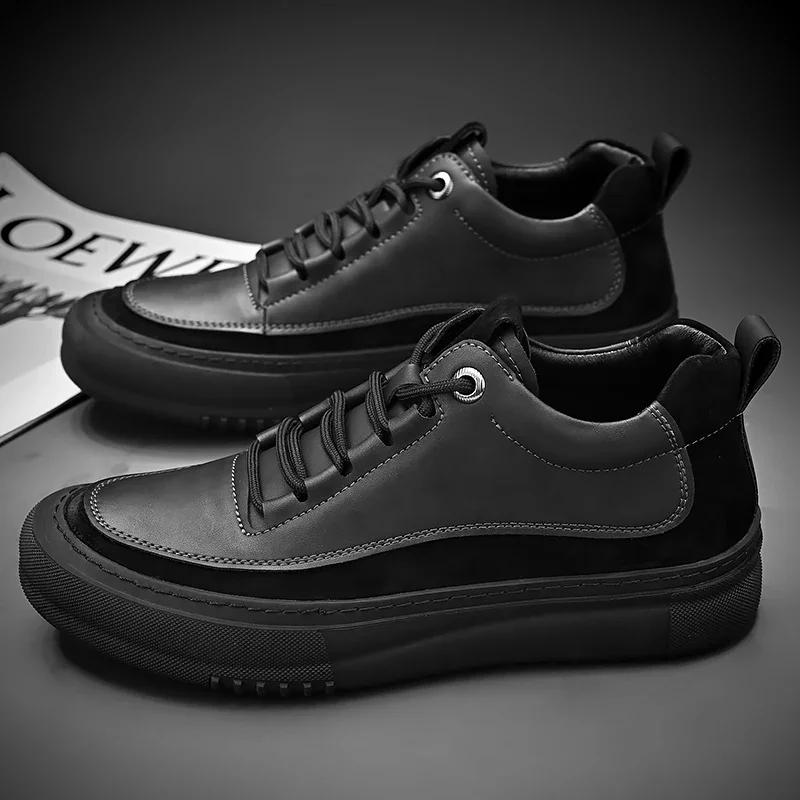 British Style Men Casual Leather Thick Bottom Shoes Outdoor Walking Shoes Antiskid New Lightweight Designer Office Driving Shoes