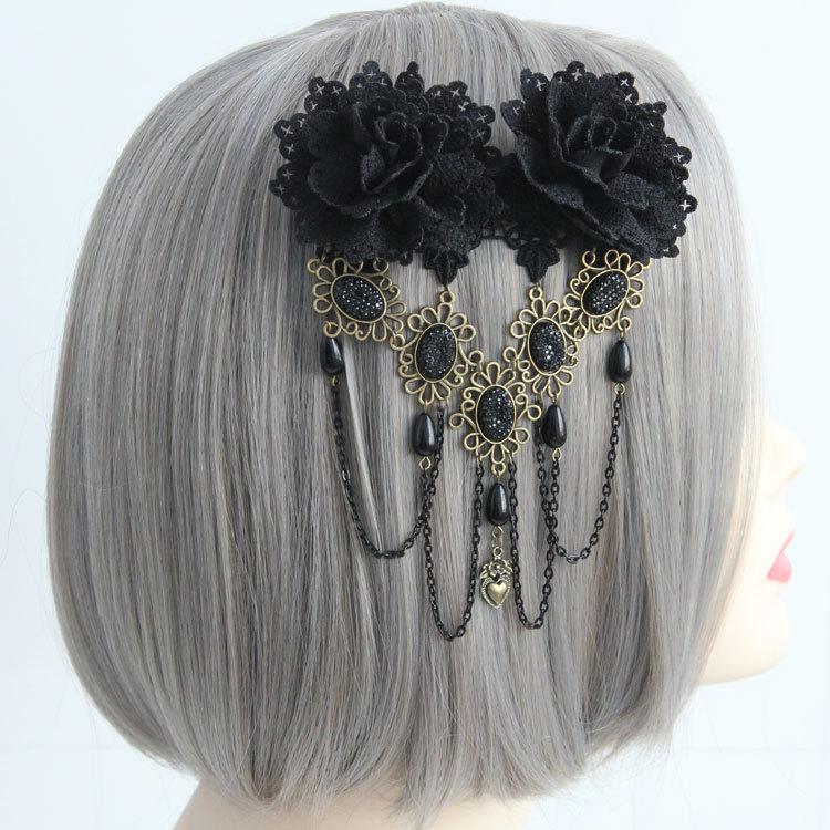 European Gothic Tassel Lace Flower Hairclip Retro Headwear