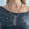 Punk Rock Silver Color Vortex Star Pendant Chain Layered Necklace For Women Men Charms Y2K Grunge Accessories Jewelry