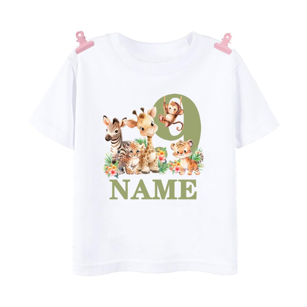 Wild Personalized Birthday Shirt 1-9 Years Shirt Tee Boys Jungle Party T-shirt Safari Animal with Name Clothes Kids Gifts Tops