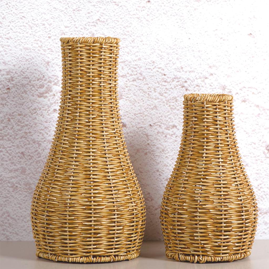 Imitation Rattan Gewebte Blumenvase Handgefertigter Kunststoff Pflanzenblumentopf Blumenarrangements Behälter für Heimtischdekoration