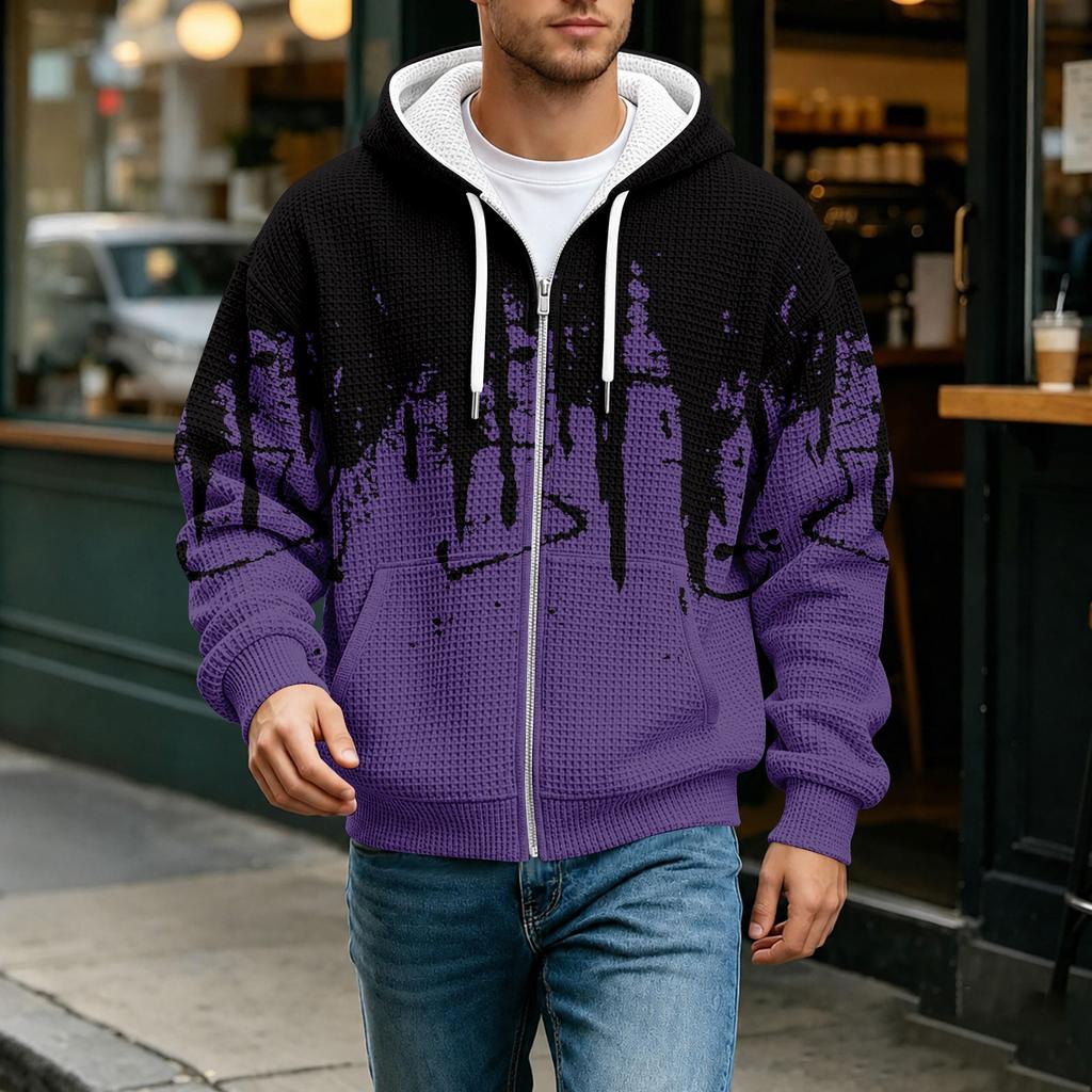 Men's Gradient Hooded Long Sleeve Jacket Casual Fashion Trendy Outerwear