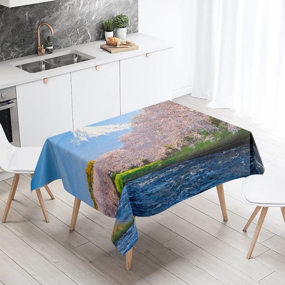 Beautiful Natural Scenery Printed Tablecloth Stain Resistant Waterproof Outdoor Camping  Kitchen Table Home Decor