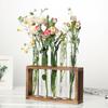 1 Set Creative Hydroponic Plants Container With Wood Frame Transparent Test Tube Vase Bonsai Home Desktop Decor Crafts