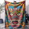 Demon Oni Mask Throw Soft Flannel Throw Summer AC Blanket Lightweight Cool Nap Blanket for Sofa Bed Couch Travel