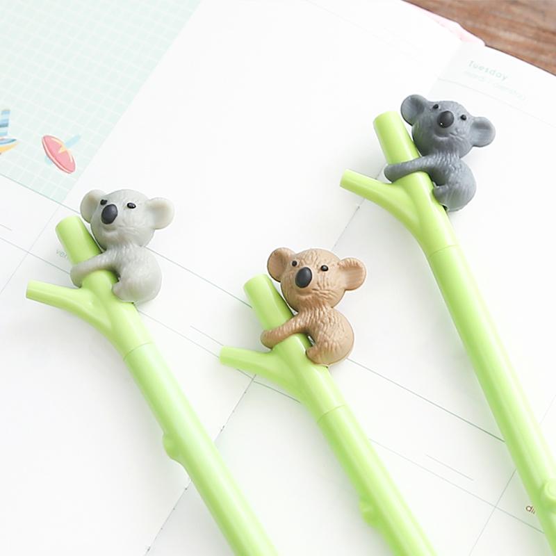 3pcs Cartoon Koala Gel Pen Green Branch Black Color 0.5mm Ballpoint Cute School Supplies A6719