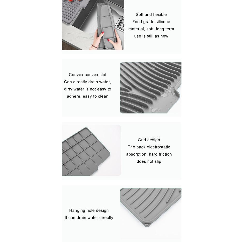 

Odorless Dish Drying Mat Non-Slip Draining Pad Kitchen Counter Mat Drawer/Refrigerator сірий
