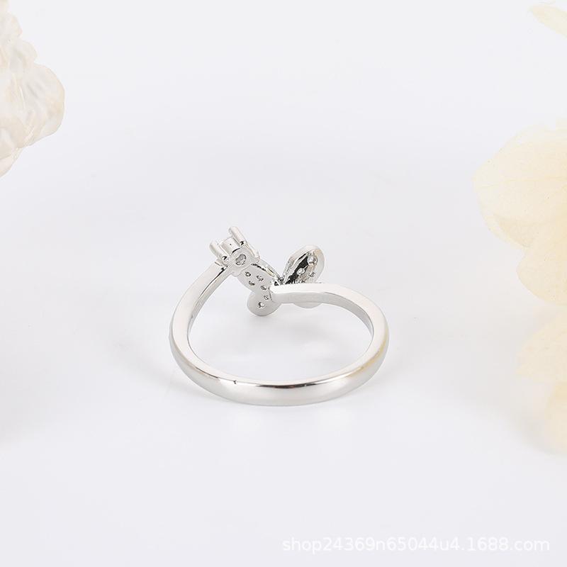 Bague Papillon Mode Coréen Créatif Taille Ajustable Design Minoritaire avec Zirconium Bague Ouverte pour Femme