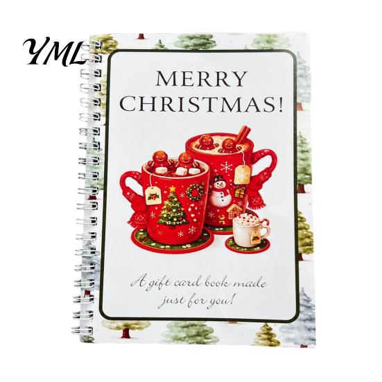 Compact Gift Presentation Folder Christmas Card Book, 7" x 5" Spiral Bound Merry Portable Memory Keeper for Cash Booklet, Greeting Album, Personalized