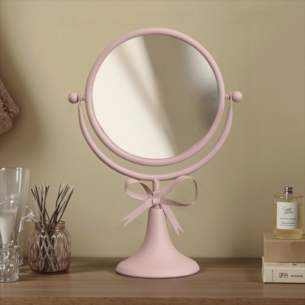 360° Rotatable Makeup Mirror Oval Desktop Stand Mirror Iron Art Bow Vanity Mirror  TableTop