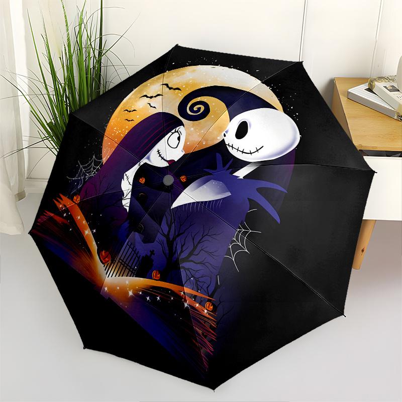 

Jack Skellington, Sally Automatic Opening and Closing Umbrella - 8 Ribs Portable Folding Umbrella with Plastic Handle, Suitable for Leisure