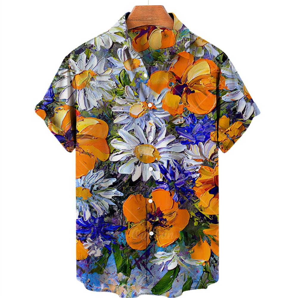 Oversized Shirt Hawaiian Beach Holiday Flower Painting Pattern Summer Casual Man Top Breathable Mens Design Clothing New