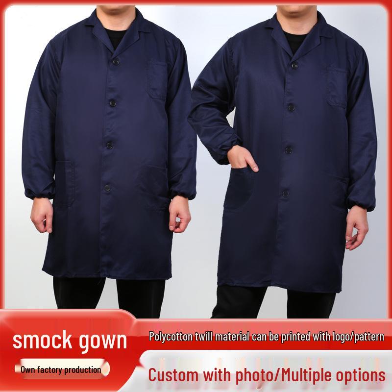Men's Long-Sleeve Blue Workwear Smock with Custom Logo