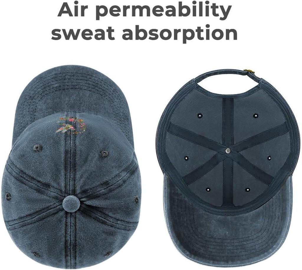 Kolibri Blumendruck Baseballkappe Verstellbar Denim Gewaschen Lässig Sommer Sonnenschutz Unisex Hut