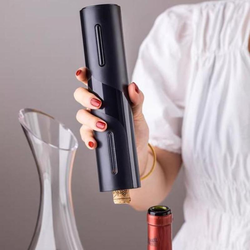 Abridor de botellas de vino eléctrico con cortador de papel de aluminio, botón de un clic, sacacorchos de vino automático reutilizable