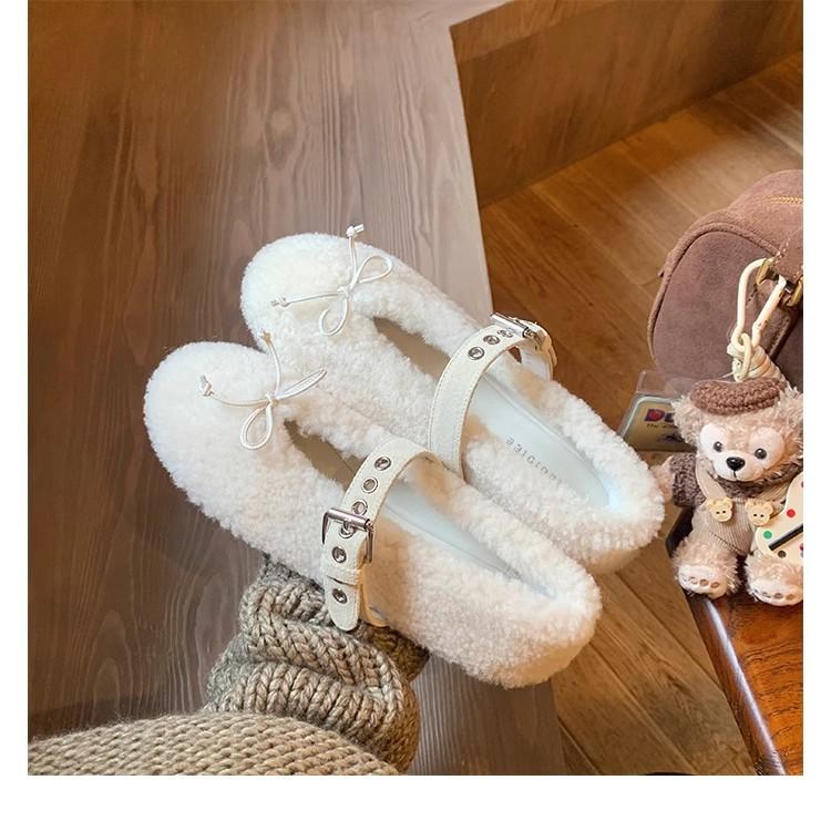 

Виноградная мать та же милая миу~ балетки Мэри Джейн из овечьей шерсти, женские балетки 39 молочный белый