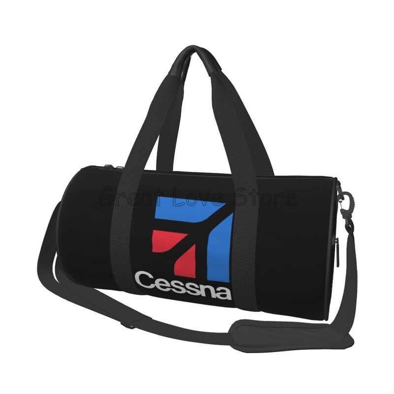 

Cessna Logo Print Round Travel Duffle Bags Cool Sports Gym Yoga Bag Men Large Capacity Oxford Handbag Outdoor Fitness Bag