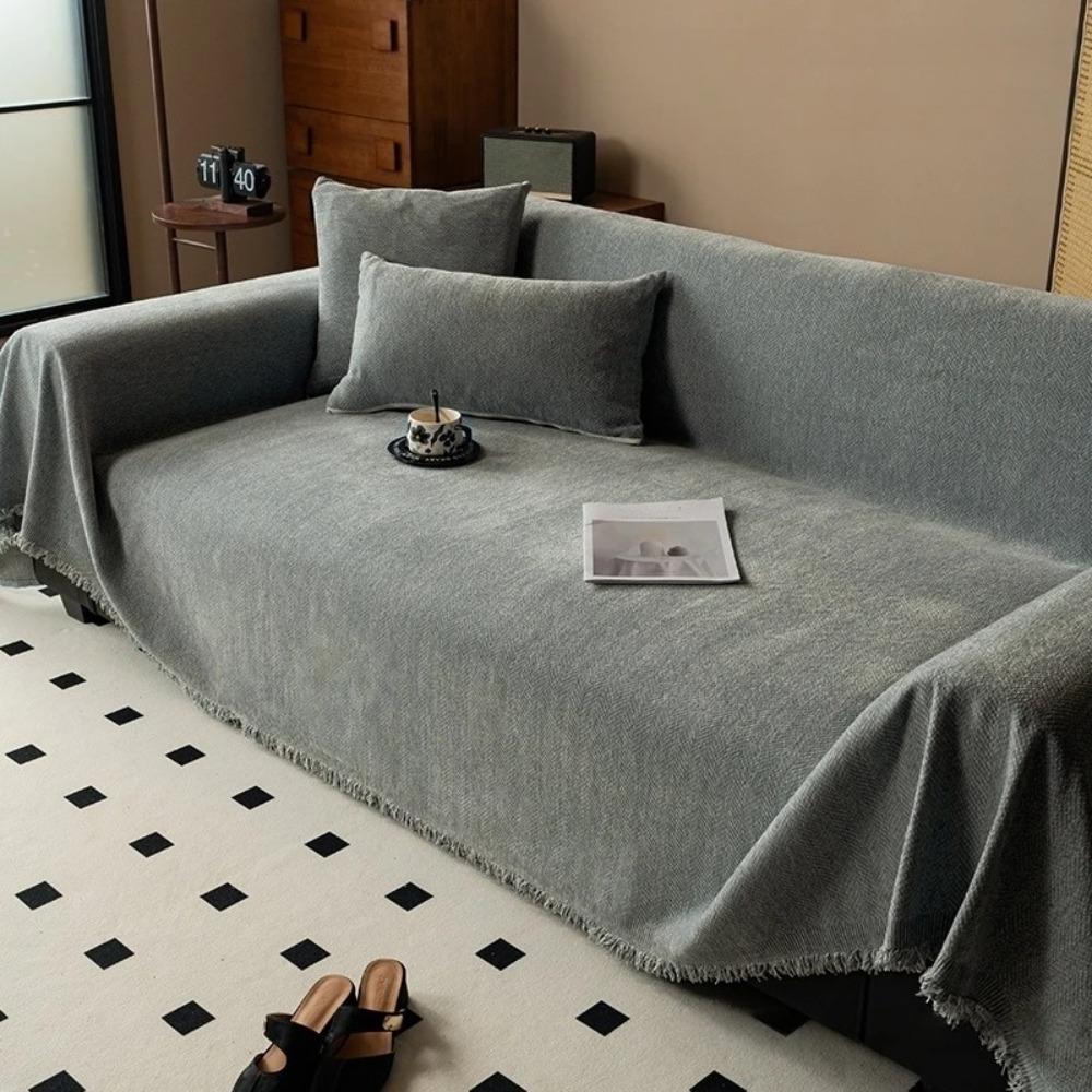 Herringbone Texture Chenille Couch Cover Solid Color Sofa Blanket Universal Sofa Cover  Bed