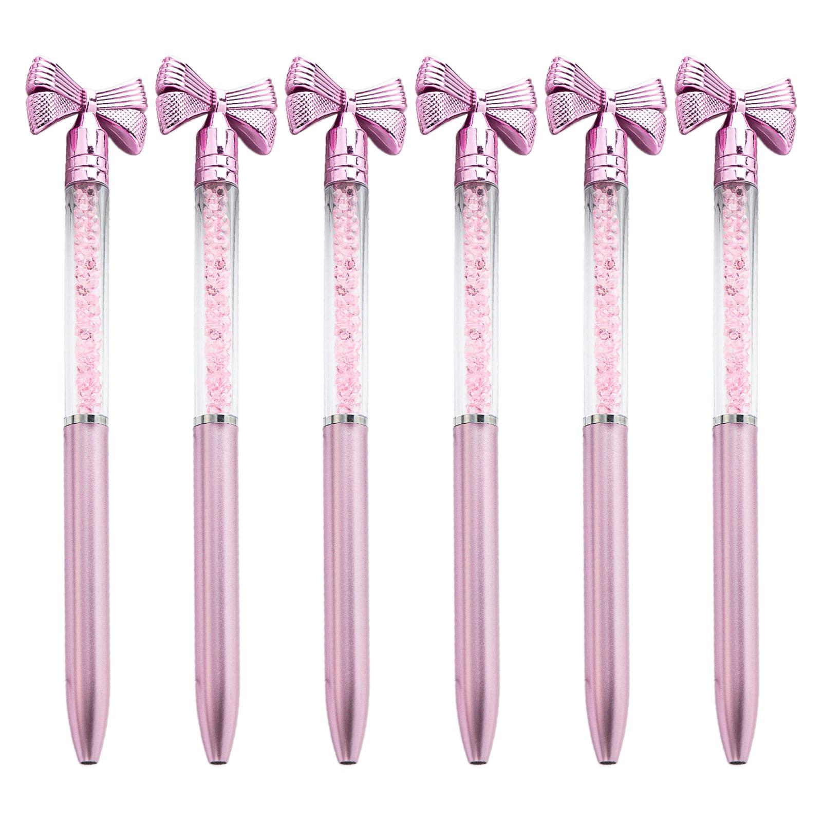 

6 шт. шариковая ручка с кристаллами и бусинами, шариковая ручка с бантом, ручка для подписи, гладкая для письма, ручка для входа в отель светло-фиолетовый