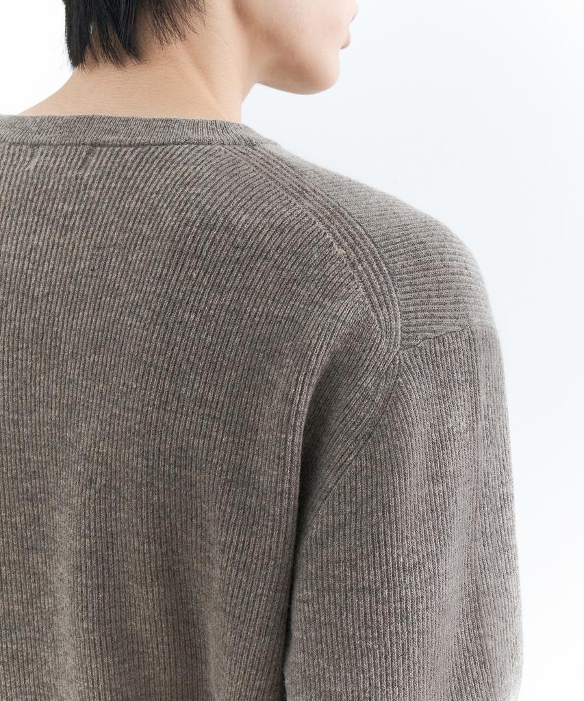 MUSINSA STANDARD [Victoria Wool] Minimal Ribbed Crew Neck Knit [Taupe]
