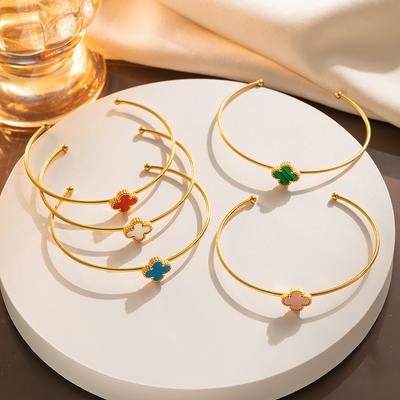 Opening Adjustable Bracelet Exquisite Four-Leaf Clover Titanium Bracelet Lucky Grass Stainless Steel Women's Bracelet