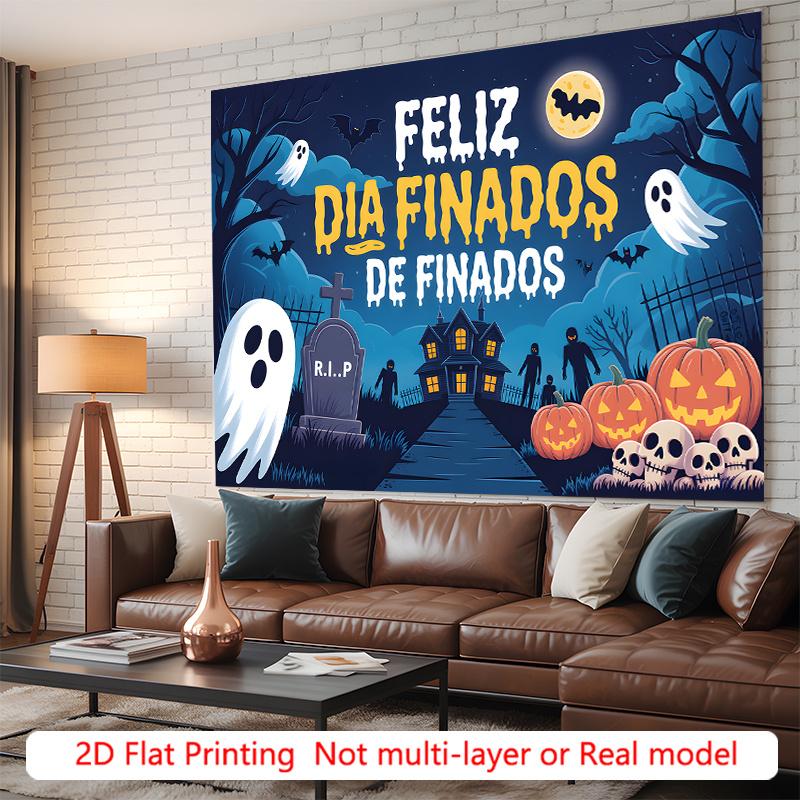 Party Backdrop Halloween Flat Pumpkin Skull Scary Ghosts Pumpkins Skulls Hanging Photo Background Decor Party Decor
