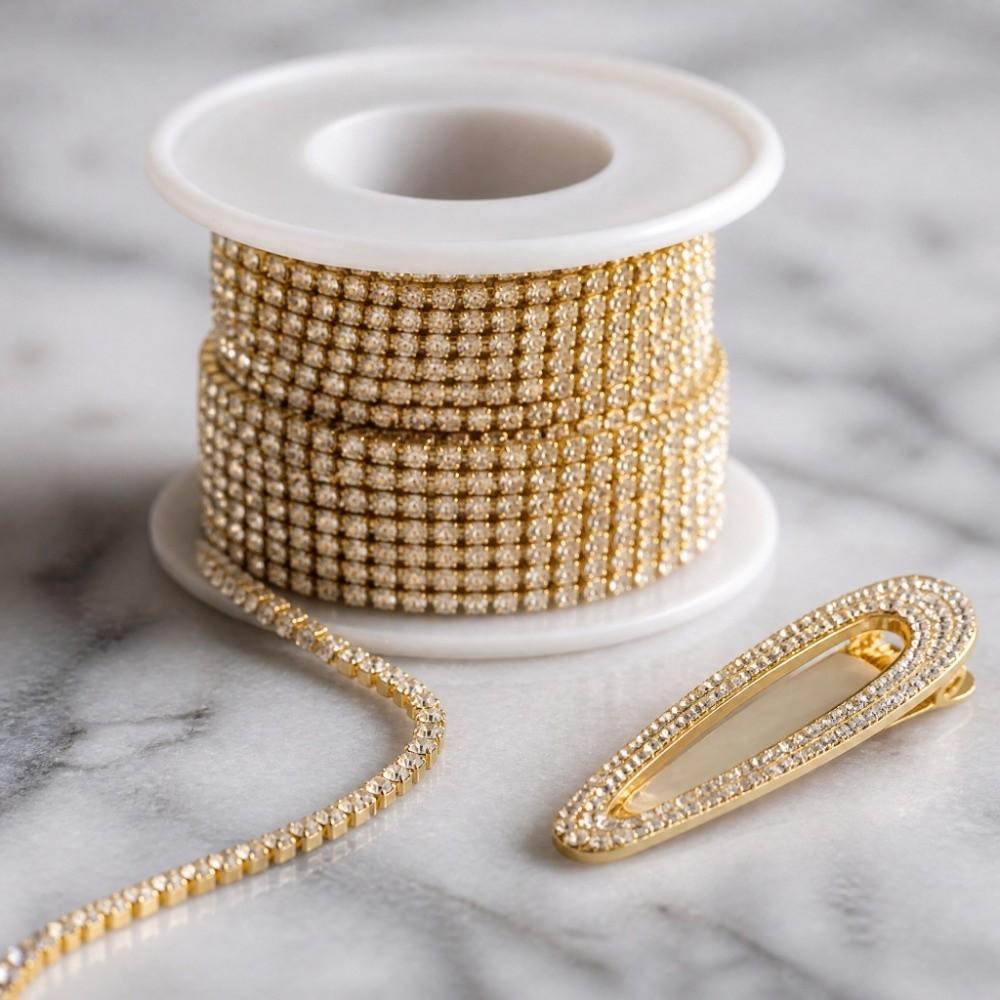 10 Yards Rhinestone Chain Roll SS6 2MM Close Chain Trim For Mobile Phone Shell