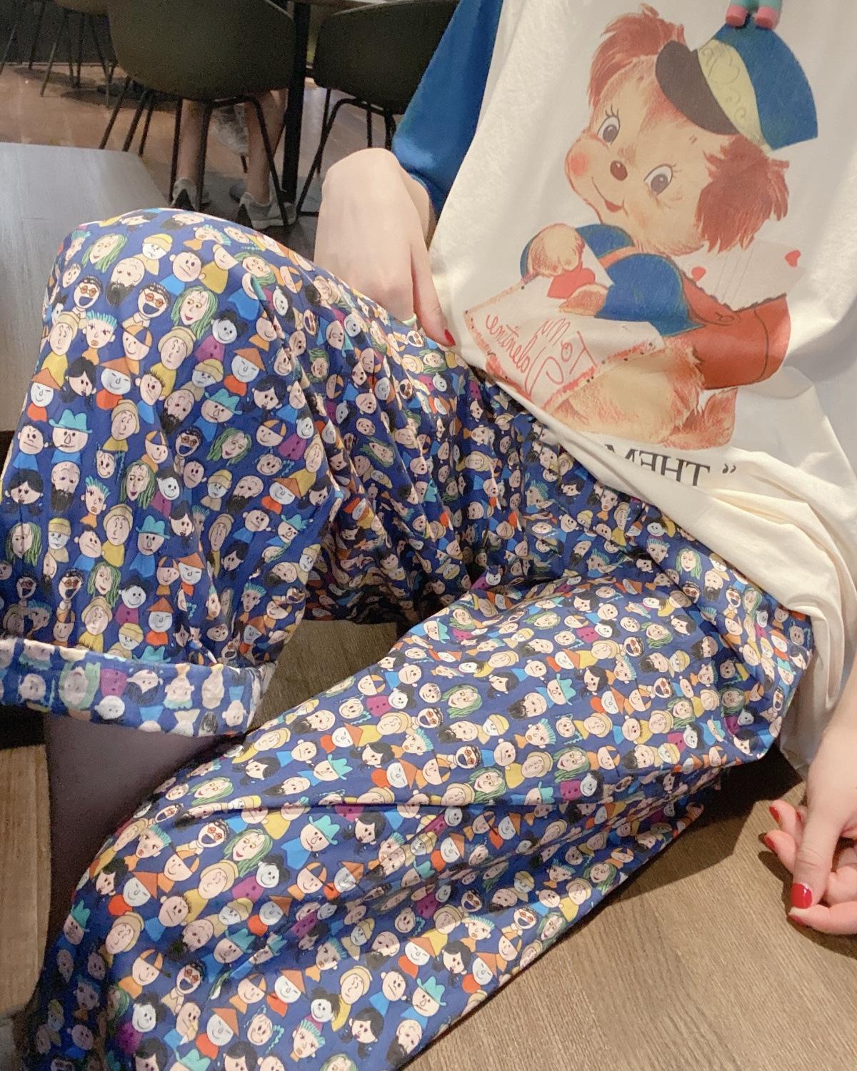 

Женские свободные пижамные штаны для прогулок - в мультяшном стиле, весна/осень, дышащие, для дома и улицы. XXL (suggested for 65-75 kg)