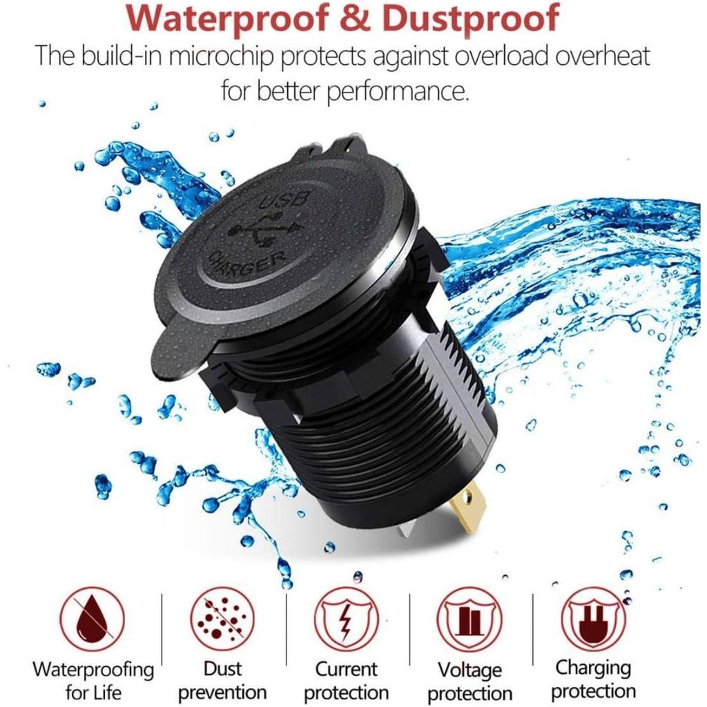2Pcs Charger Car USB Socket 5V 4.2A Quick Charge with LED Display, Waterproof and Dustproof, 12V ~ 24V Vehicles Car Boat Motorcycle SUV Bus Truck Etc.