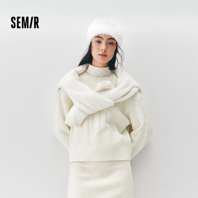 

Semir Women s Winter Cable Knit Round Neck Loose Sweater M