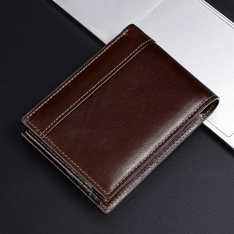 Leather Men's Wallet Oil Wax Leather Dollar Wallet RFID Anti-RFID Cowhide Change Bag Card Holder