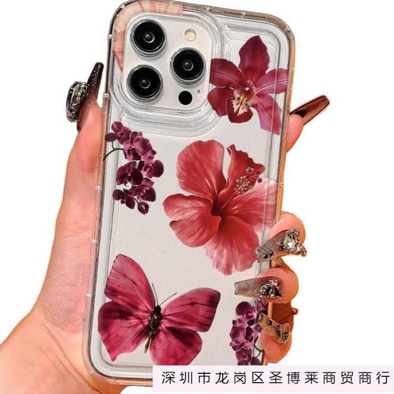 Butterfly safflower is suitable for iphone15 mobile phone case Apple 16promax beautiful 14plus airbag 13 transparent 12