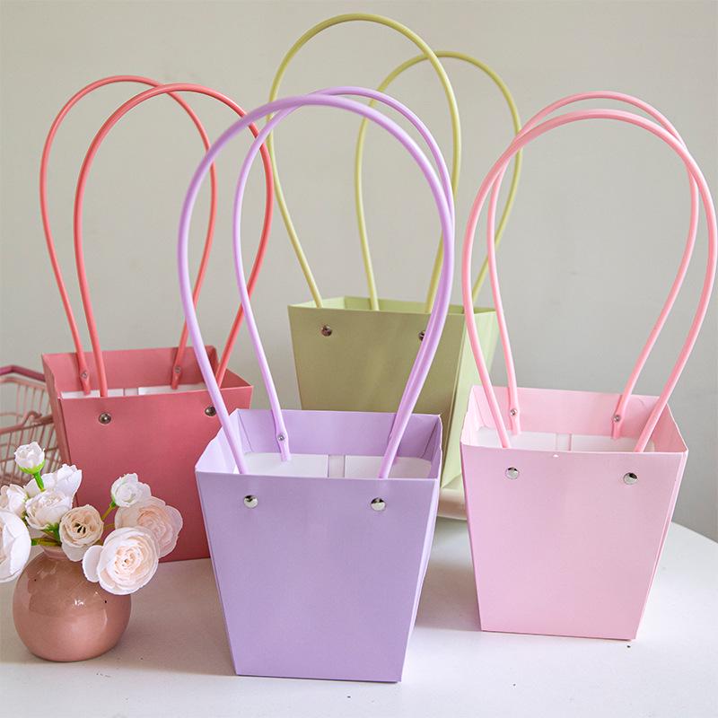 Macaron Color Series DIY Flower Arrangement Tote with Trapezoidal Design and Waterproof Kraft Paper